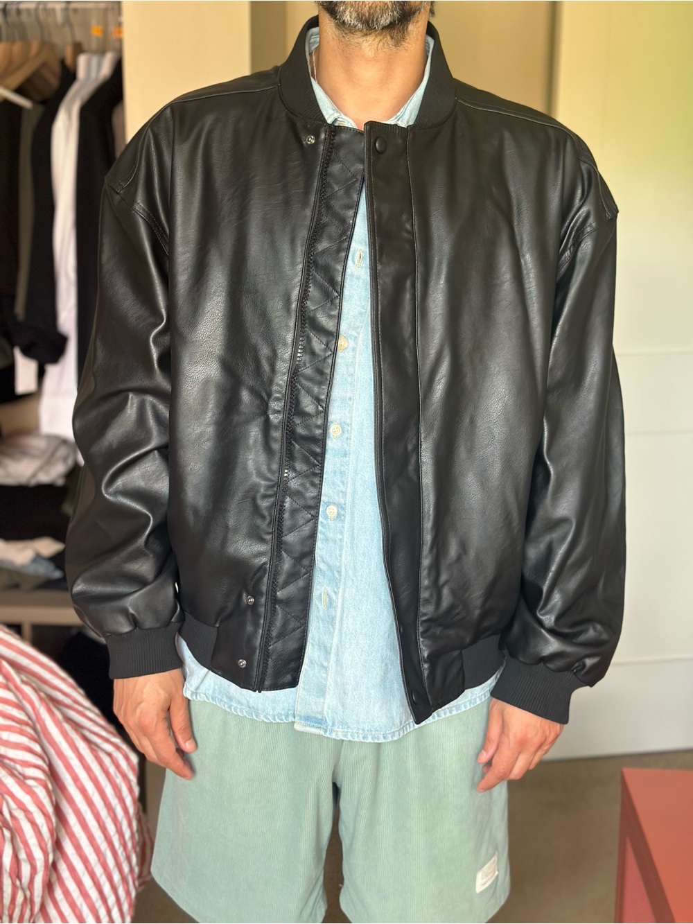 Zara Black Faux Leather Bomber Jacket